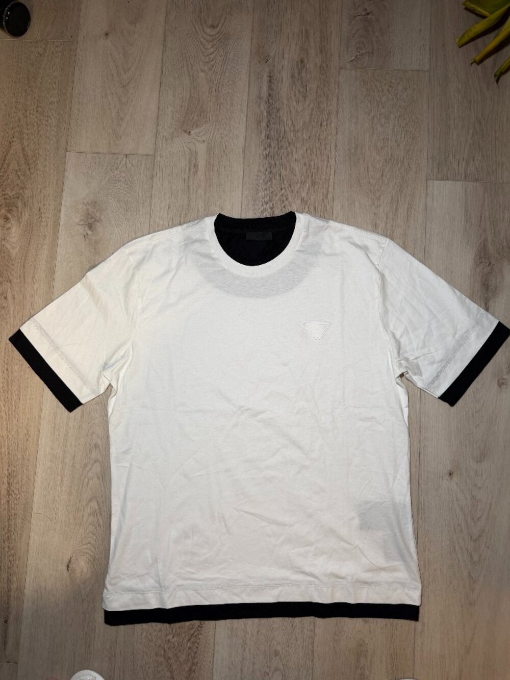 Prada XL White/Black Cotton Layered T-Shirt Rare Triangle Logo Luxury Tee